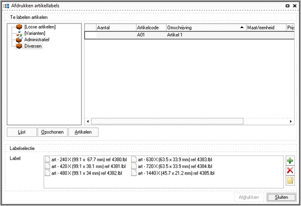 Afdrukkenartikellabels