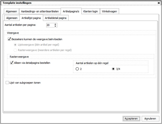 TemplateInstellingenArtikelpaginaArtikellijst